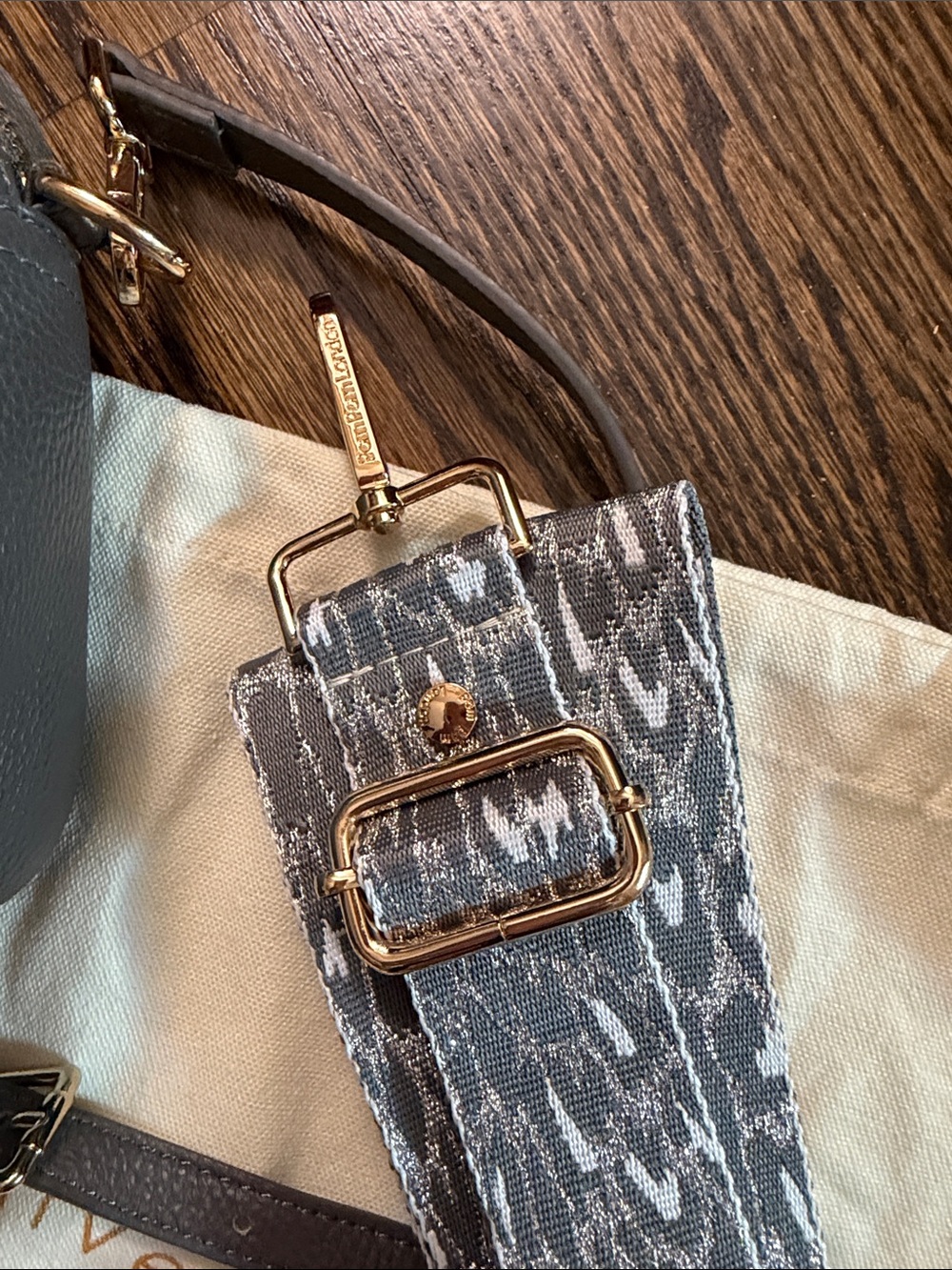 Pom Pom London Pebbled Gray Crossbody Bag with 5 additional Straps - Picture 2 of 5